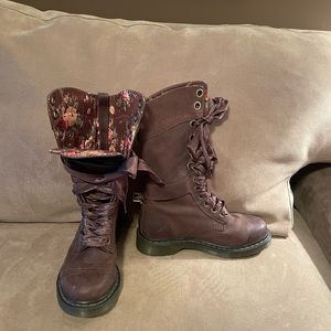 Doc Martens brown boots with a floral inside